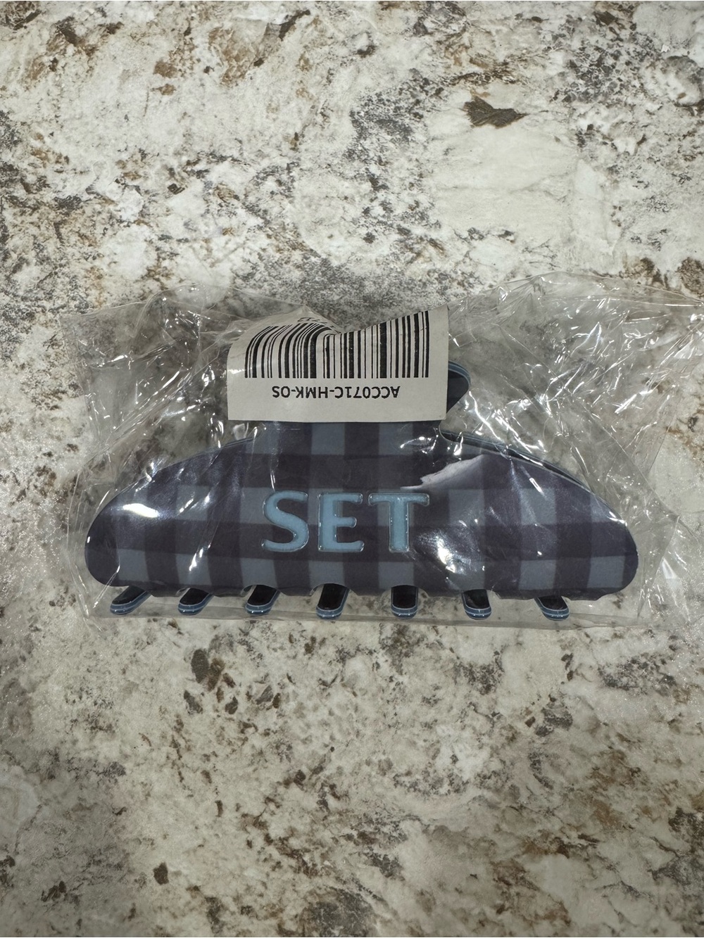 SET Active Gingham (Plaid) Claw Clip - Navy and Gray - Sold out